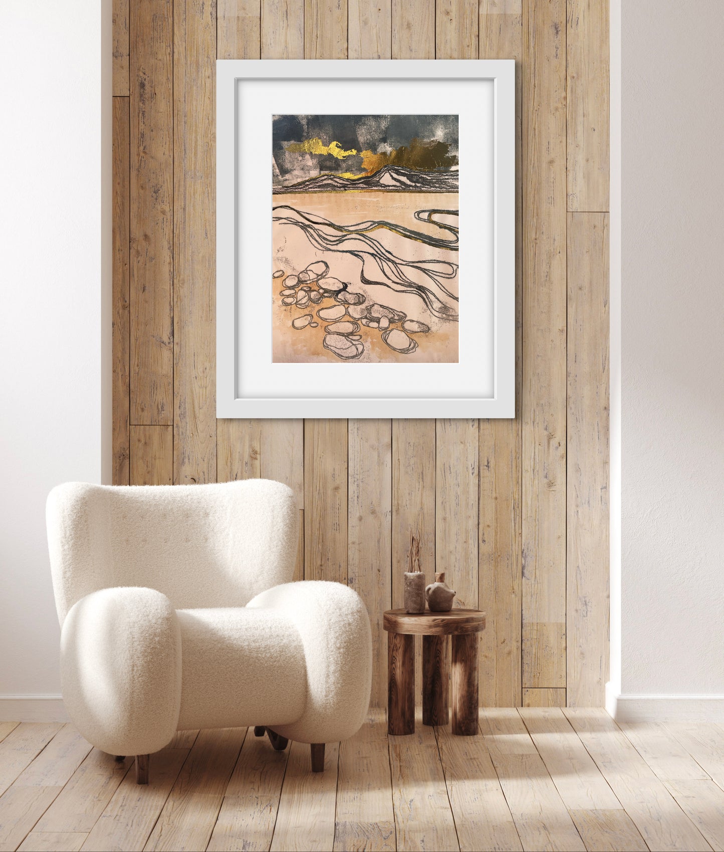 Shoreline - mixed media monotype