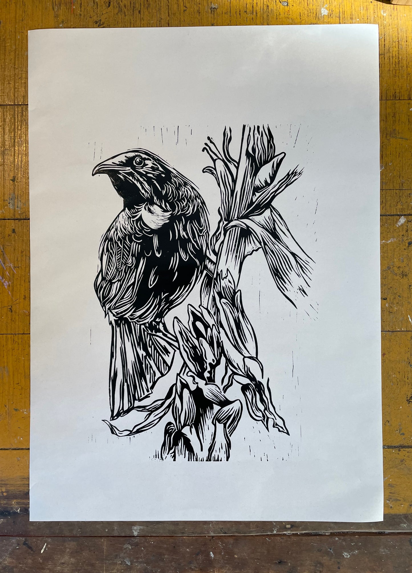 Tūī linoprint